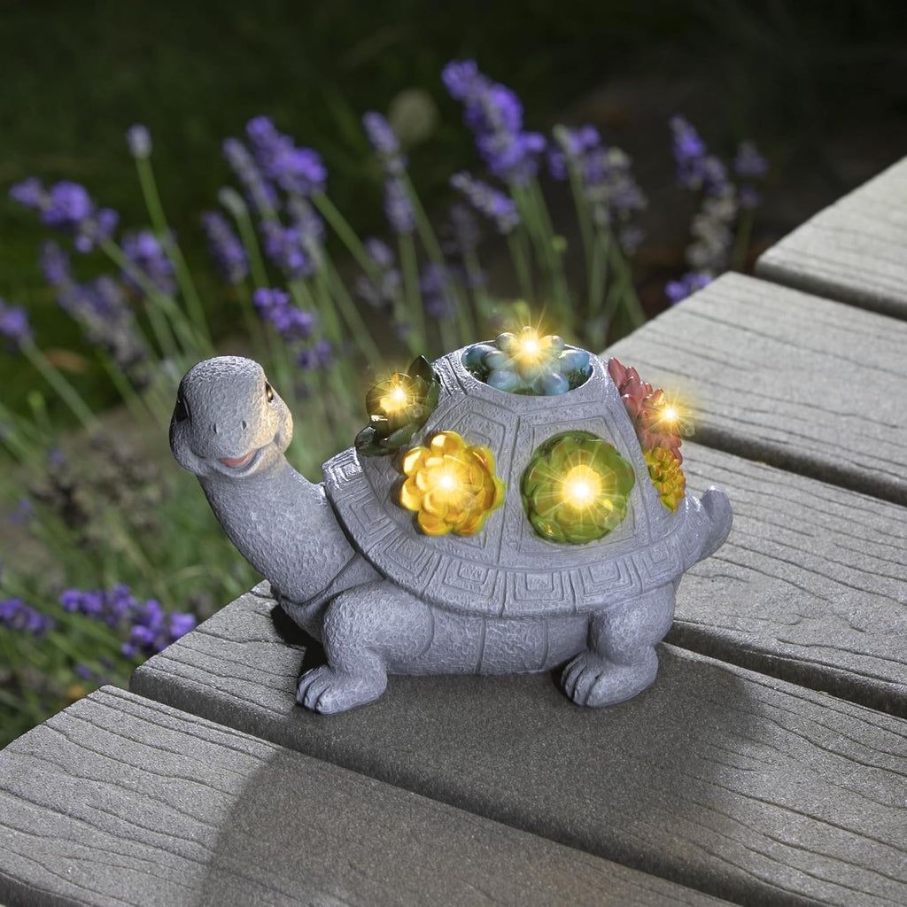 Solar Turtle Garden Statue with Flower Lights Outdoor Decorative Planter C2650