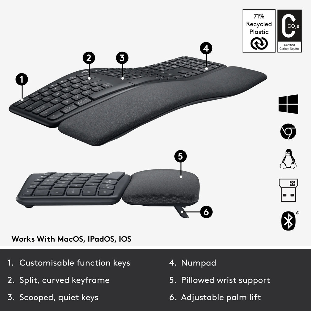 Graphite Ergonomic Split Keyboard with Wrist Rest R355960