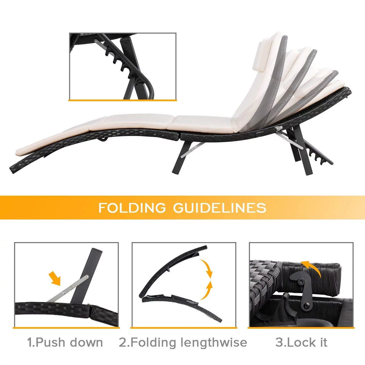 3 Pieces Adjustable Folding PE Rattan Chaise Lounge Chair C348