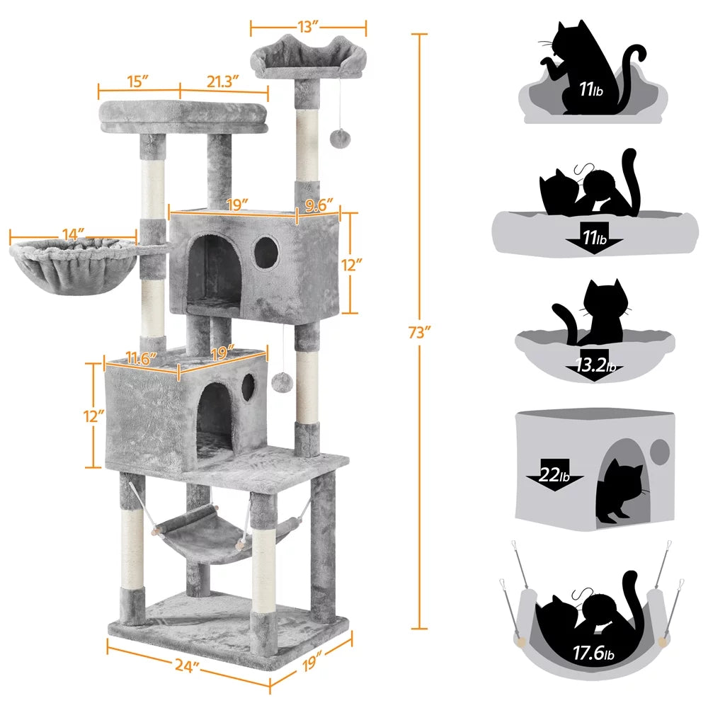73''H Multilevel Cat Tree with 2 Condos & Scratching Posts P78771