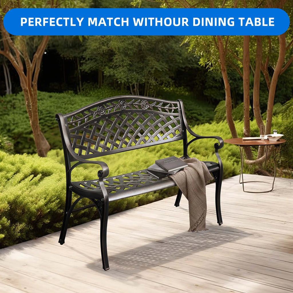 39.4" Anti-Rust Cast Iron Cast Aluminum Patio Garden Bench T80207