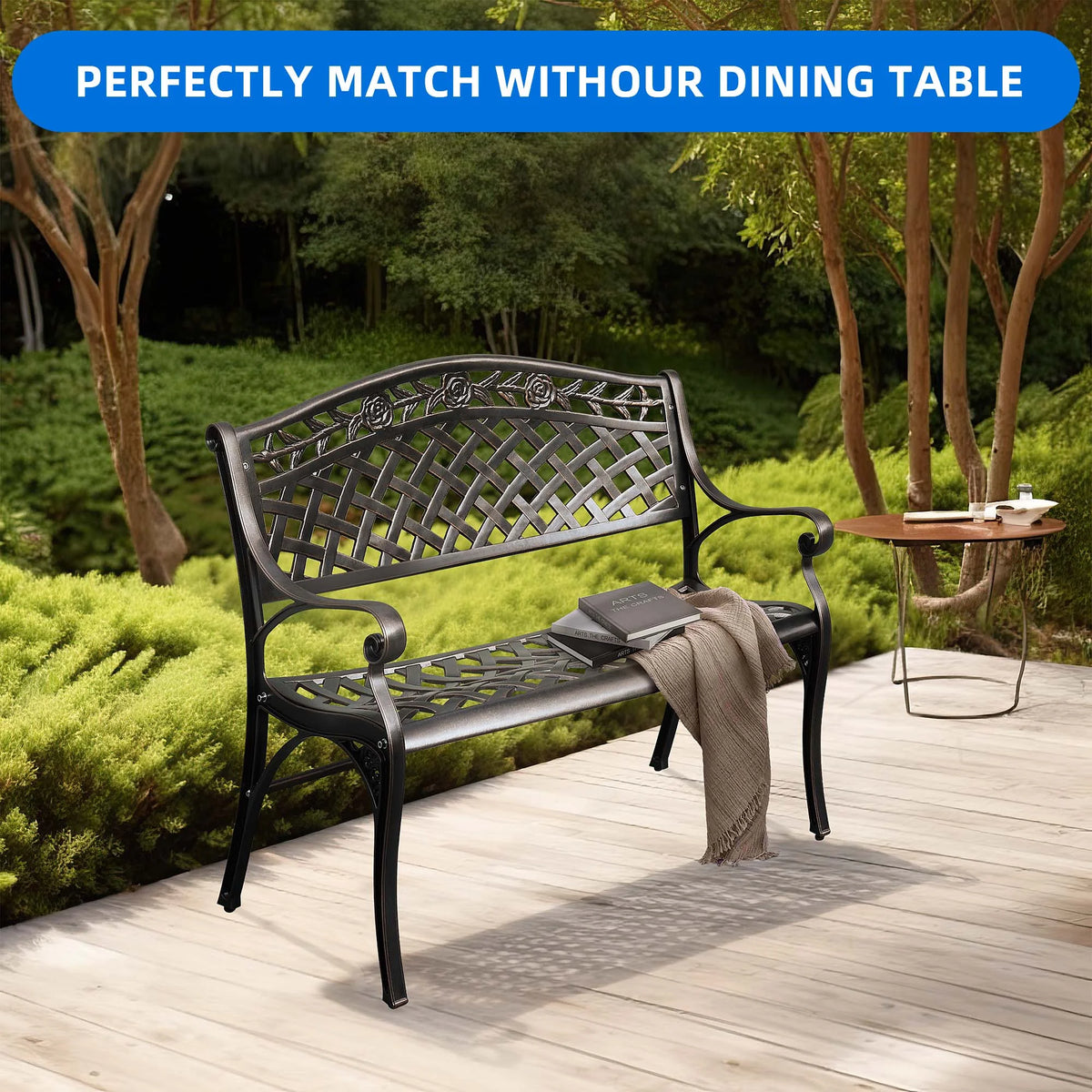 39.4" Anti-Rust Cast Iron Cast Aluminum Patio Garden Bench T80207