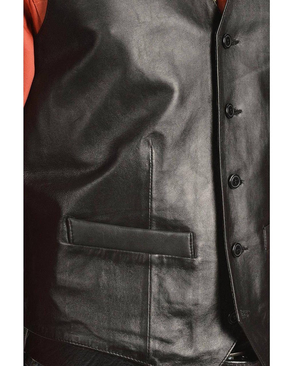 Black Lambskin Leather Button Vest Q639