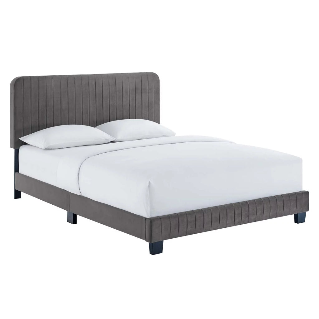 King Channel Tufted Performance Velvet Platform Bed E4383