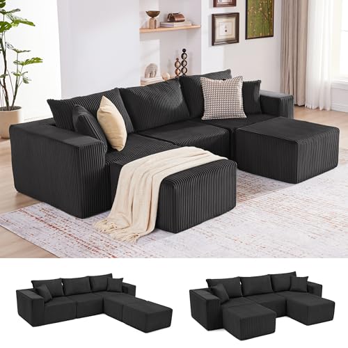 107.4" Beige Corduroy Modular Sectional Sofa I551853