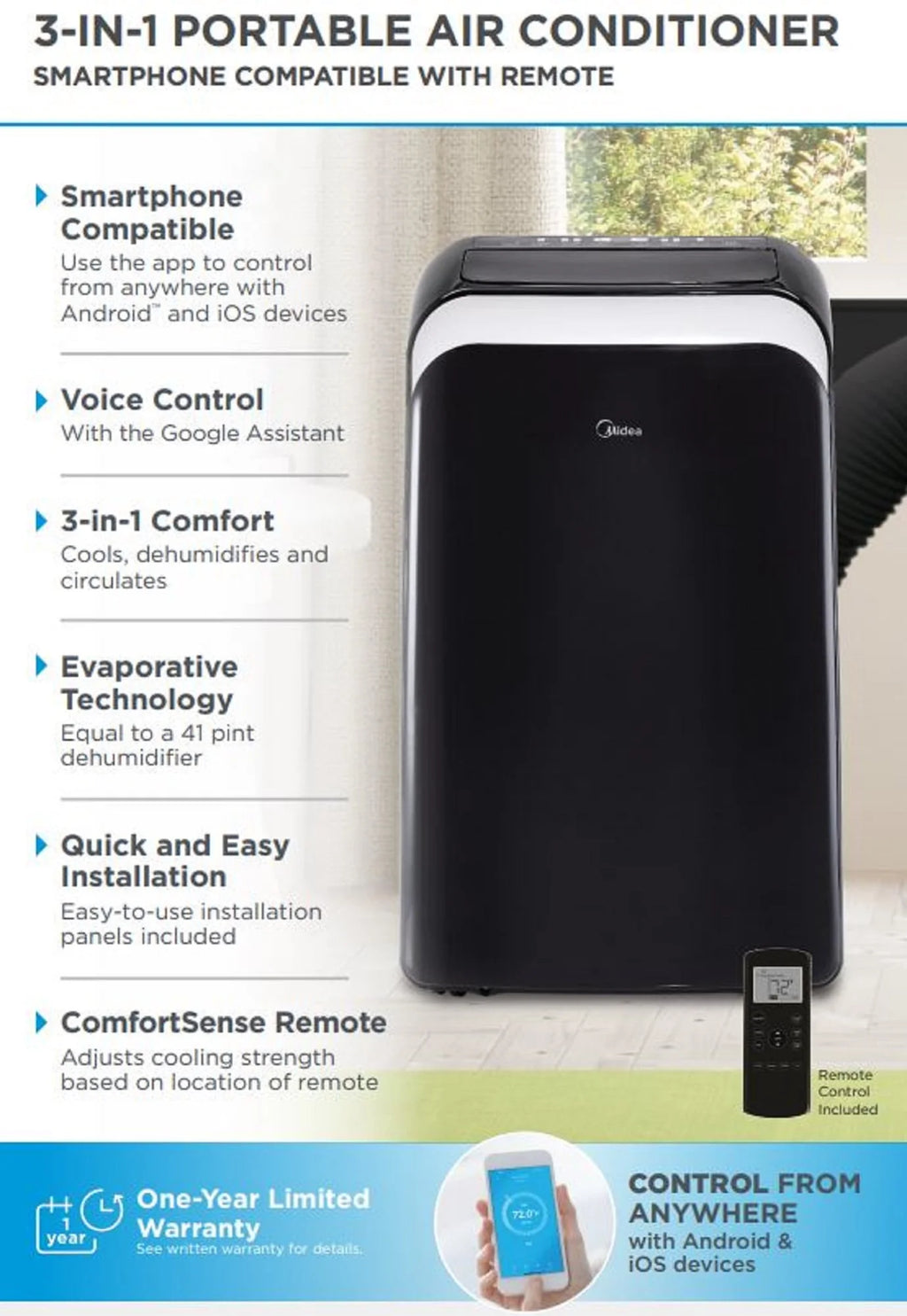 10,000 BTU Smart Portable Air Conditioner with Remote D556