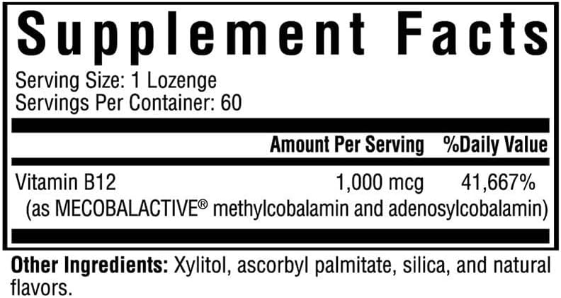 1000 mcg B12 Lozenges (60 lozenges) N32111