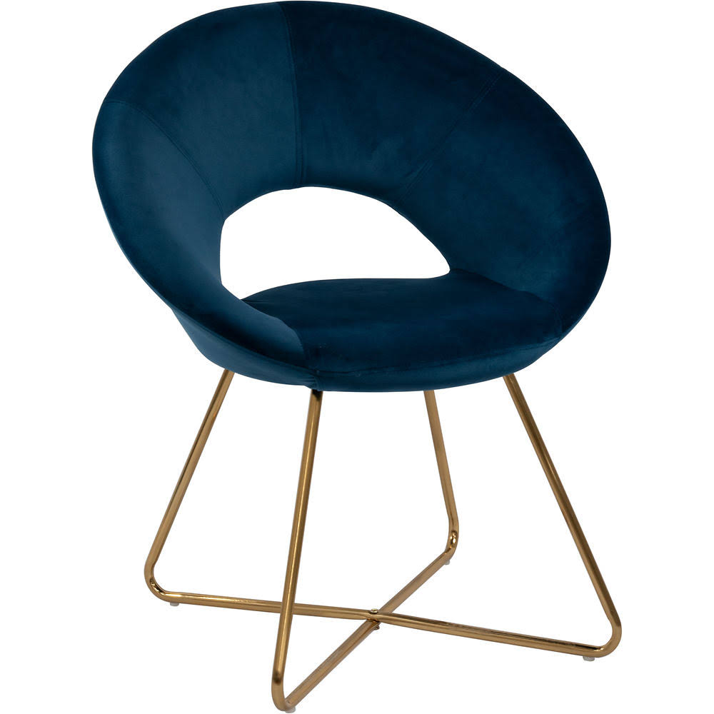Dark Blue Velvet Accent Chair with Golden Metal Frame Legs L59166