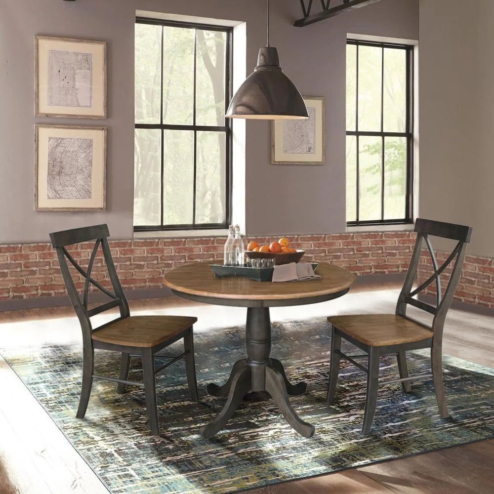 36" Round Wood Table with 2 X-Back Chairs 3 Piece Set T330