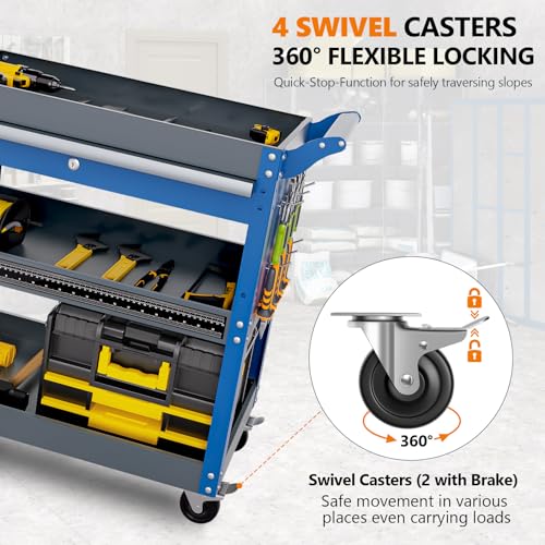 Blue 3 Tier Rolling Tool Cart with Drawers X2366