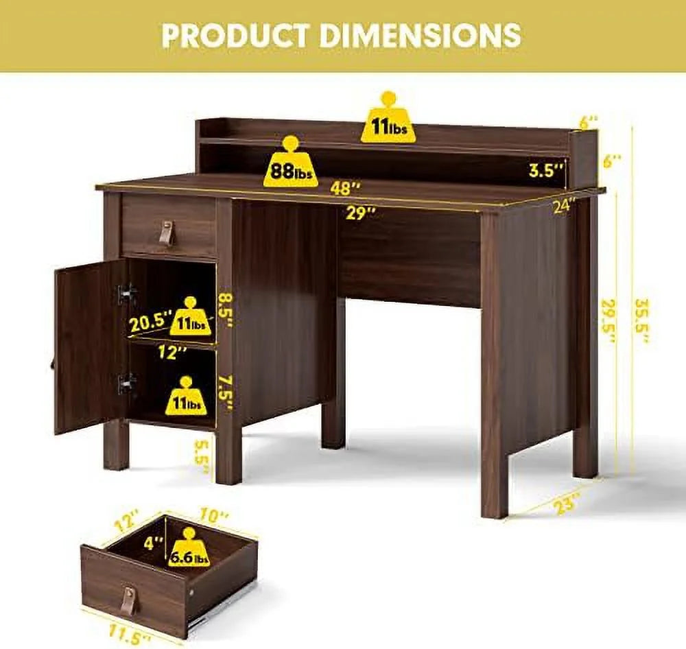 White 48 Inch Wood Computer Desk with Drawer & Cabinet N37093