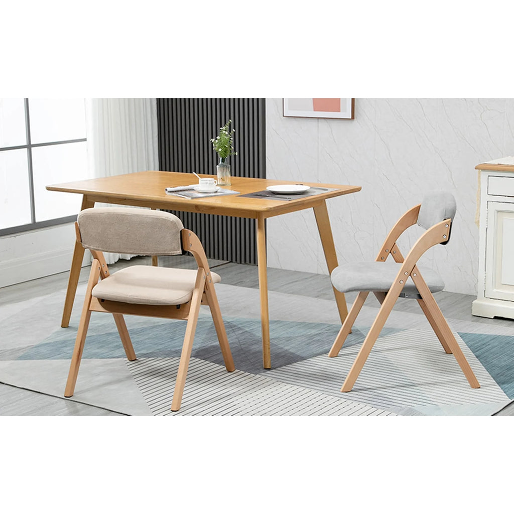 Beige Wooden Stackable Dining Folding Chairs Set of 2 I98535