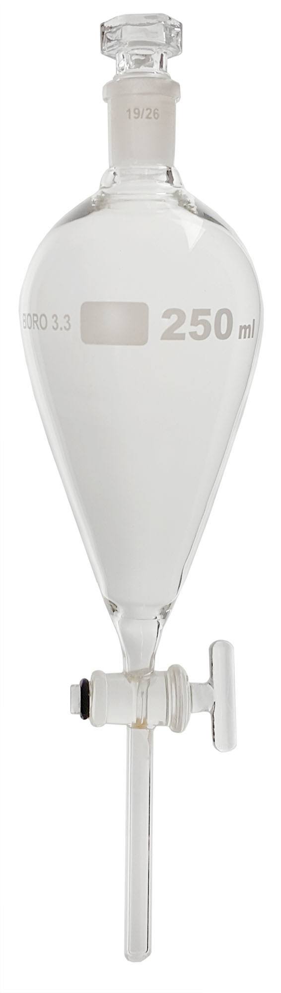 250ml Glass Separatory Funnel with Glass Stopcock, Case of 12 U513