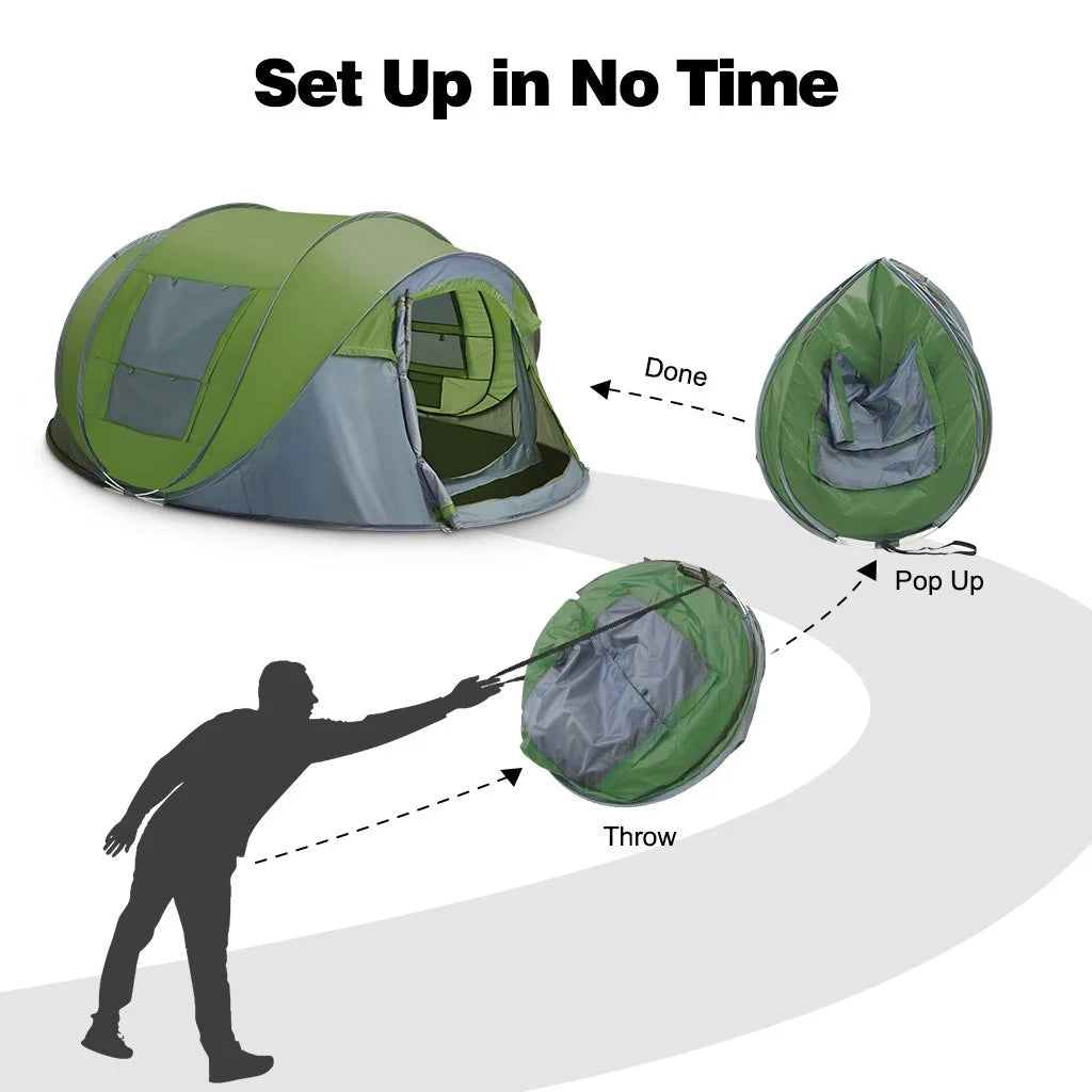 4 Person Pop up Tent Waterproof 2 Doors Y87897