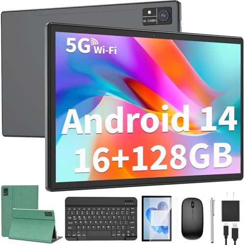 10 inch Android 14 Tablet with Keyboard, 16GB RAM 128GB ROM, Black P650