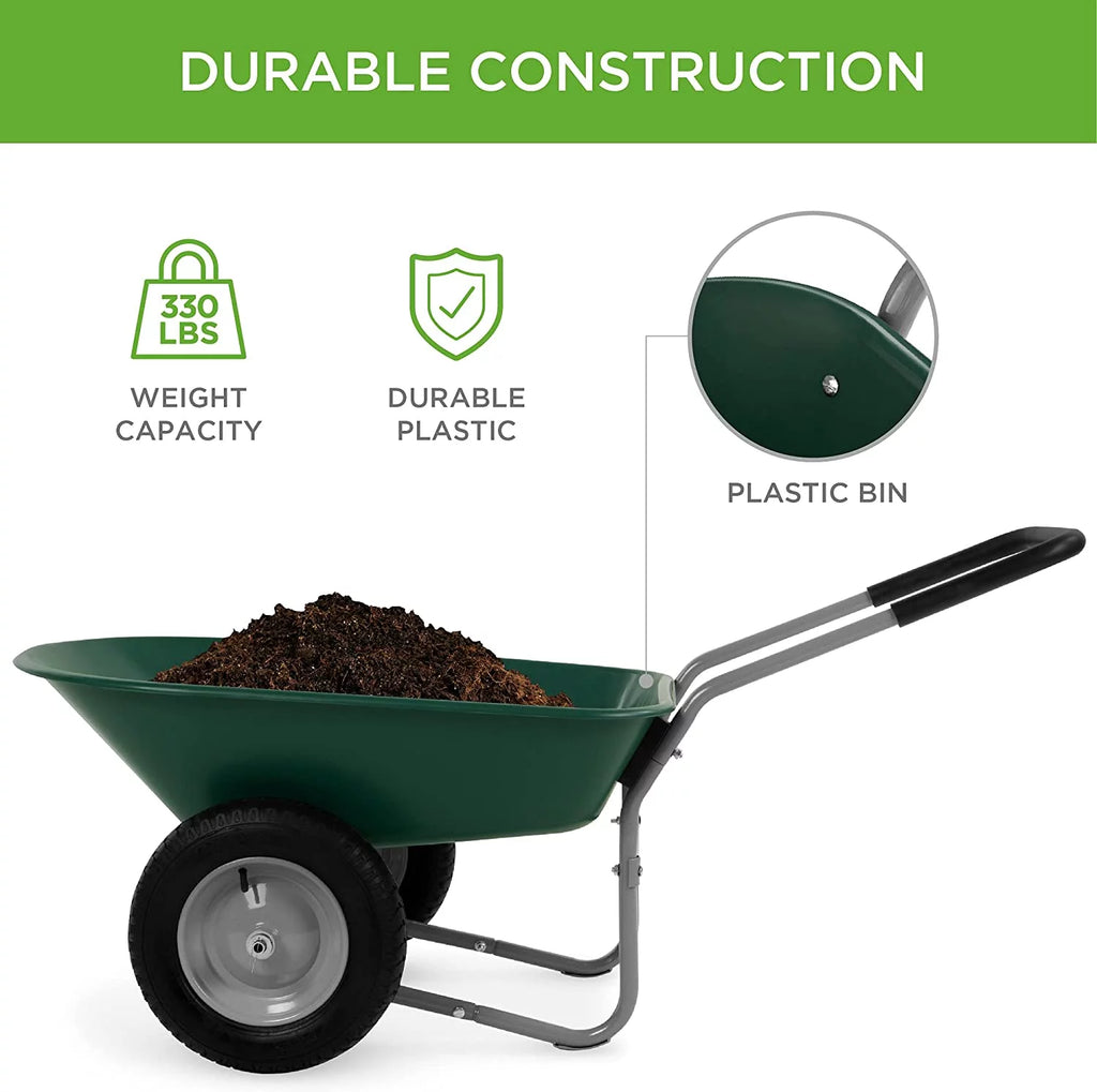 Green Dual-Wheel Wheelbarrow Garden Cart M721707