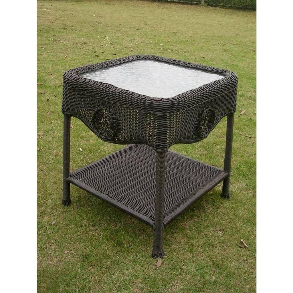 Wicker Glass Top Side Table Black S6010