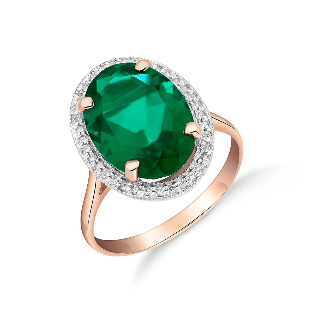 14K Solid Rose Gold Emerald and Diamond Halo Ring W331284