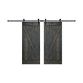 Carbon Gray Knotty Pine Wood Double Sliding Barn Door with Hardware Kit F239373