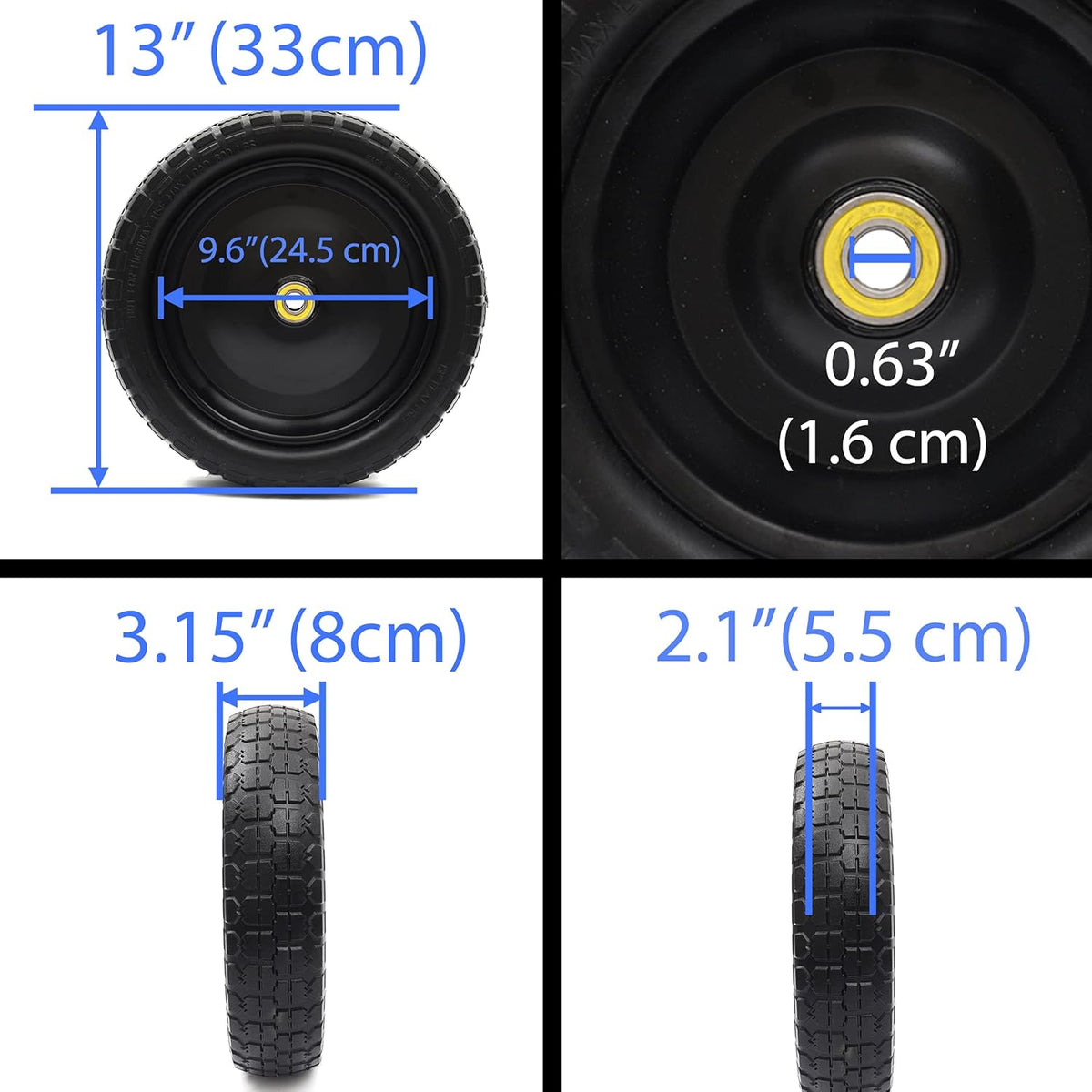 13'' Solid Polyurethane Flat-Free Tire and Wheel Assemblies 2-Pack U590