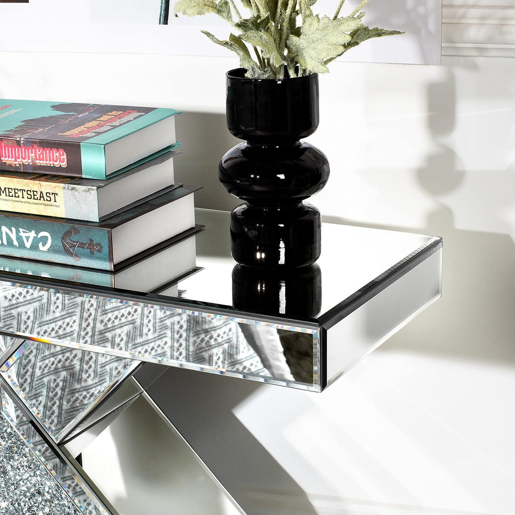 Mirrored Console Table, Silver, 31.5'' Long Accent Narrow Table Q146914