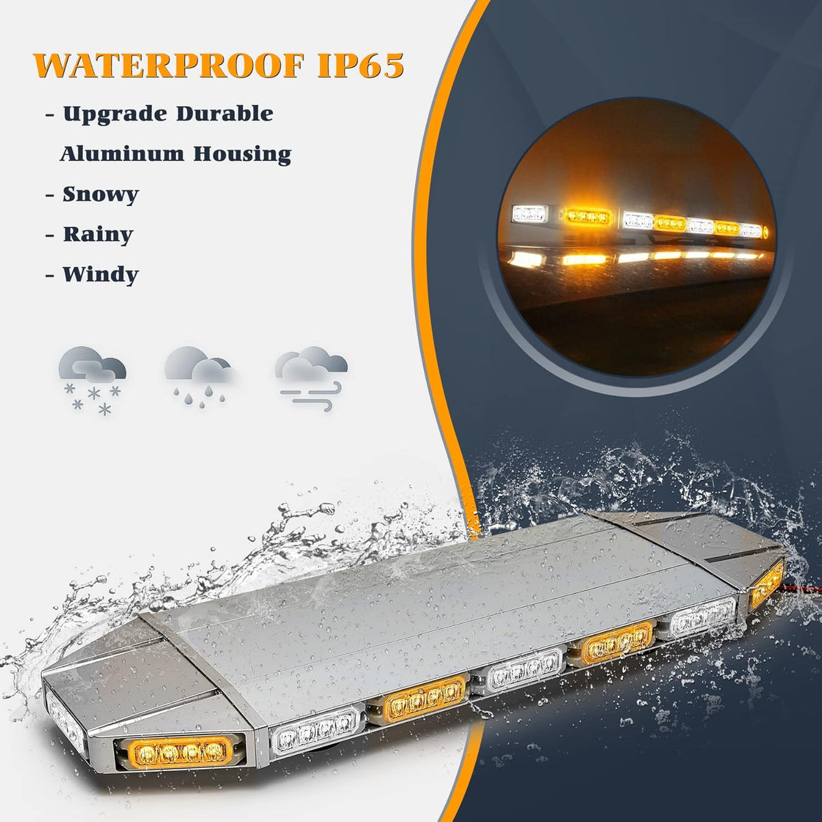 LED Rooftop Emergency Warning Strobe Light Bar Amber White J755
