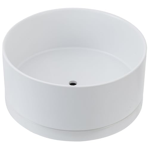 White Ceramic 7 Inch Plant Pot with Drainage Hole and Removable Tray S279058