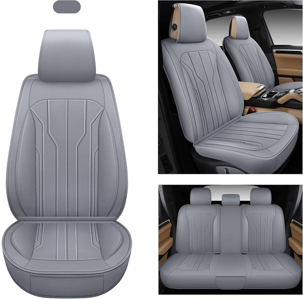 Leather Car Seat Covers Full Set Gray Y22806