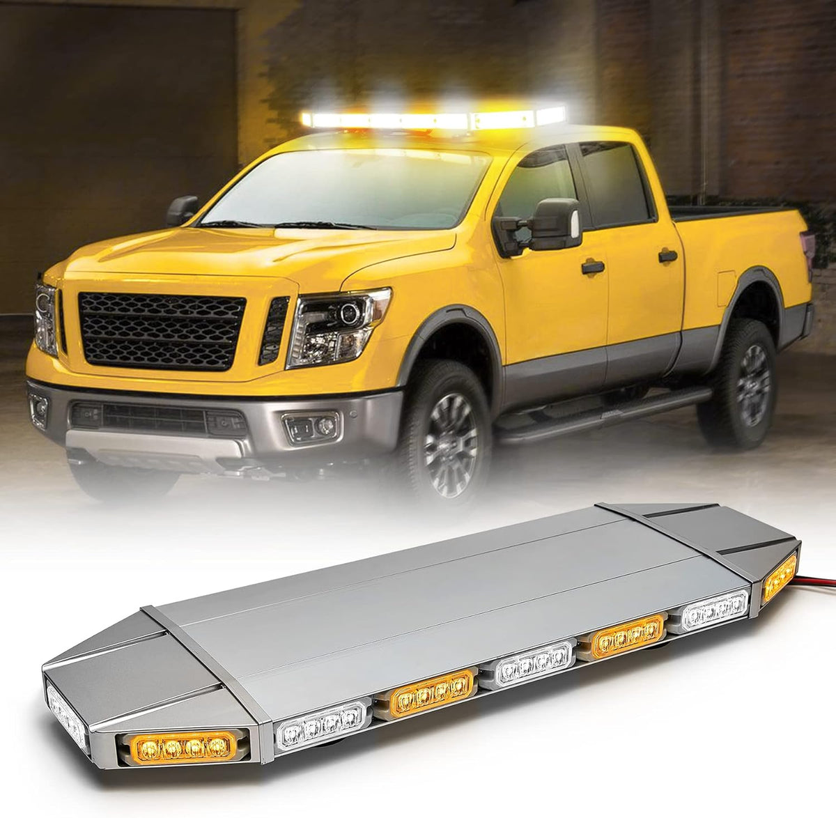 LED Rooftop Emergency Warning Strobe Light Bar Amber White J755