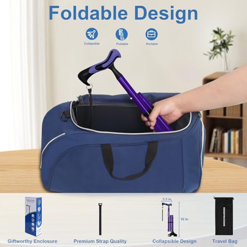 Foldable Adjustable Lightweight Walking Cane with Travel Bag D72174