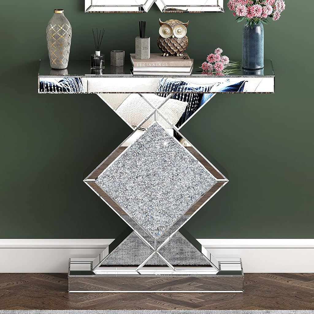 Mirrored Console Table, Silver, 31.5'' Long Accent Narrow Table Q146914