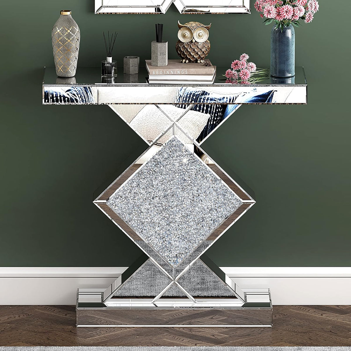 Mirrored Console Table, Silver, 31.5'' Long Accent Narrow Table Q146914