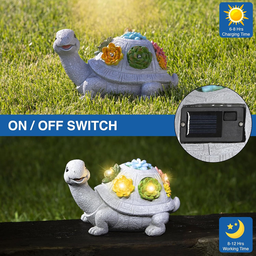 Solar Turtle Garden Statue with Flower Lights Outdoor Decorative Planter C2650