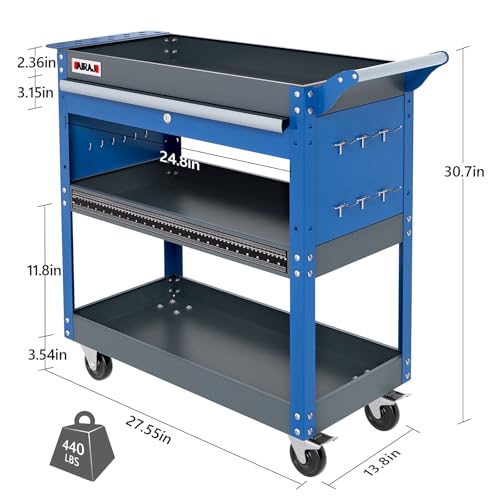 Blue 3 Tier Rolling Tool Cart with Drawers X2366