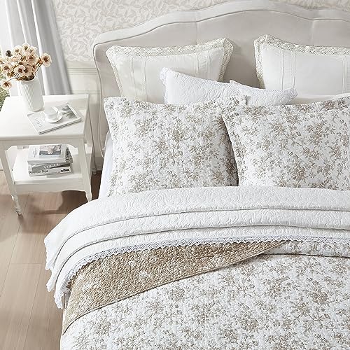 Queen Quilt Set, Reversible Floral Cotton Bedding with Matching Shams N608