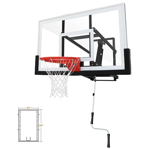 Basketball Hoop Wall Mounted Adjustable-Height with 60''x36'' Tempered Glass Backboard Breakaway Rim and Net X74580