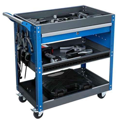 Blue 3 Tier Rolling Tool Cart with Drawers X2366