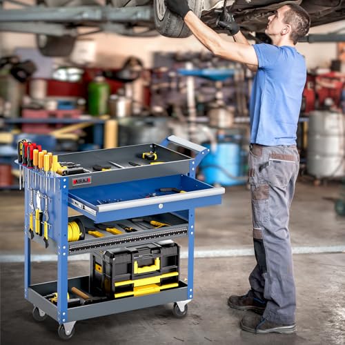 Blue 3 Tier Rolling Tool Cart with Drawers X2366
