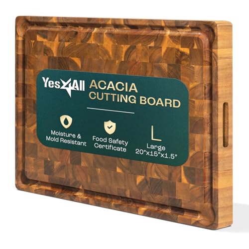 20''Lx15''Wx1.5” Thick Acacia Wood Cutting Board with Juice Grooves and Handle T134