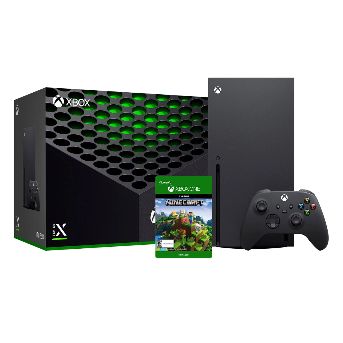 1TB SSD Black Xbox X Console and Wireless Controller with Minecraft Full Game and HDMI 2.1 Cable E26935
