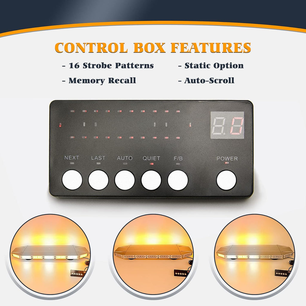 LED Rooftop Emergency Warning Strobe Light Bar Amber White J755