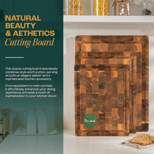 20''Lx15''Wx1.5” Thick Acacia Wood Cutting Board with Juice Grooves and Handle T134