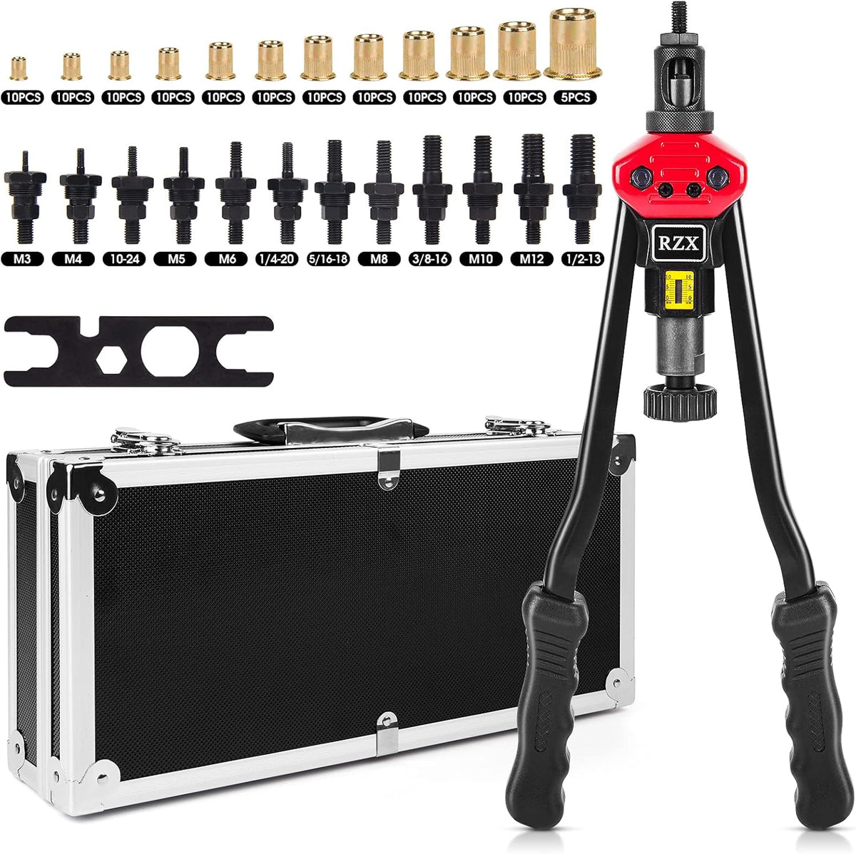 16 Rivet Nut Tool with 12 Mandrels and 115 Pcs Rivets Nuts E1913