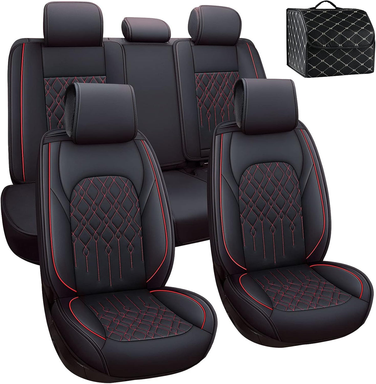 Black & Red Waterproof Faux Leather Front Seat Covers G823
