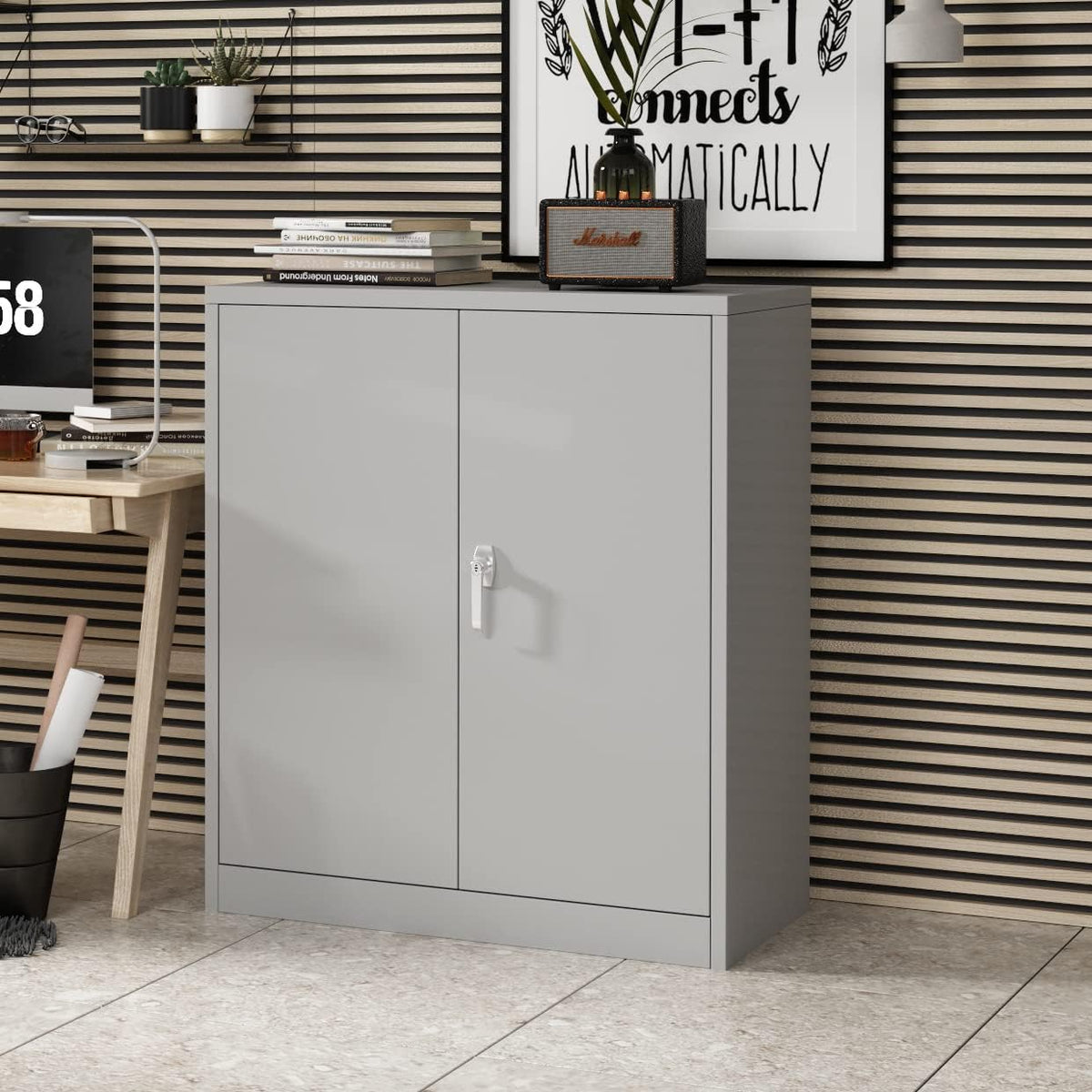 72 Inches Grey Metal Storage Cabinet with 4 Adjustable Shelves C184