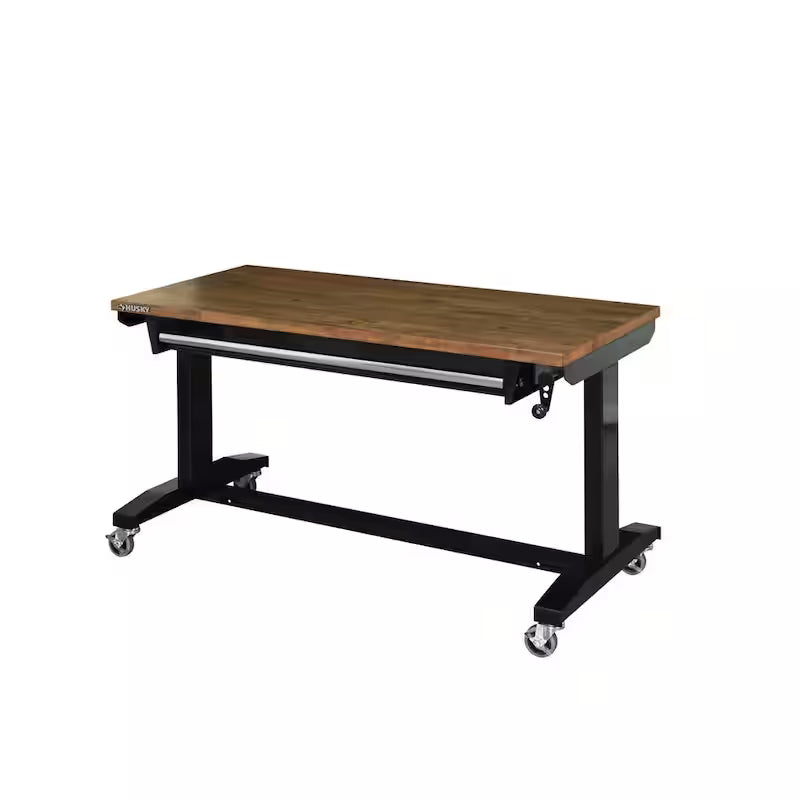 52 in. W Steel 1-Drawer Adjustable Height Workbench with Wood Top U3195