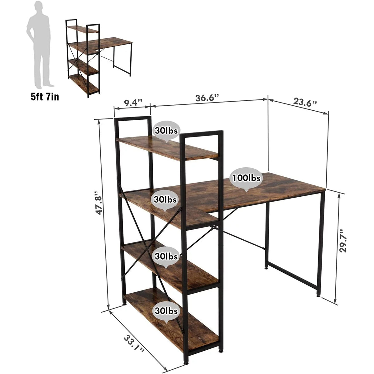 L Shaped Computer Desk with Shelves E85946