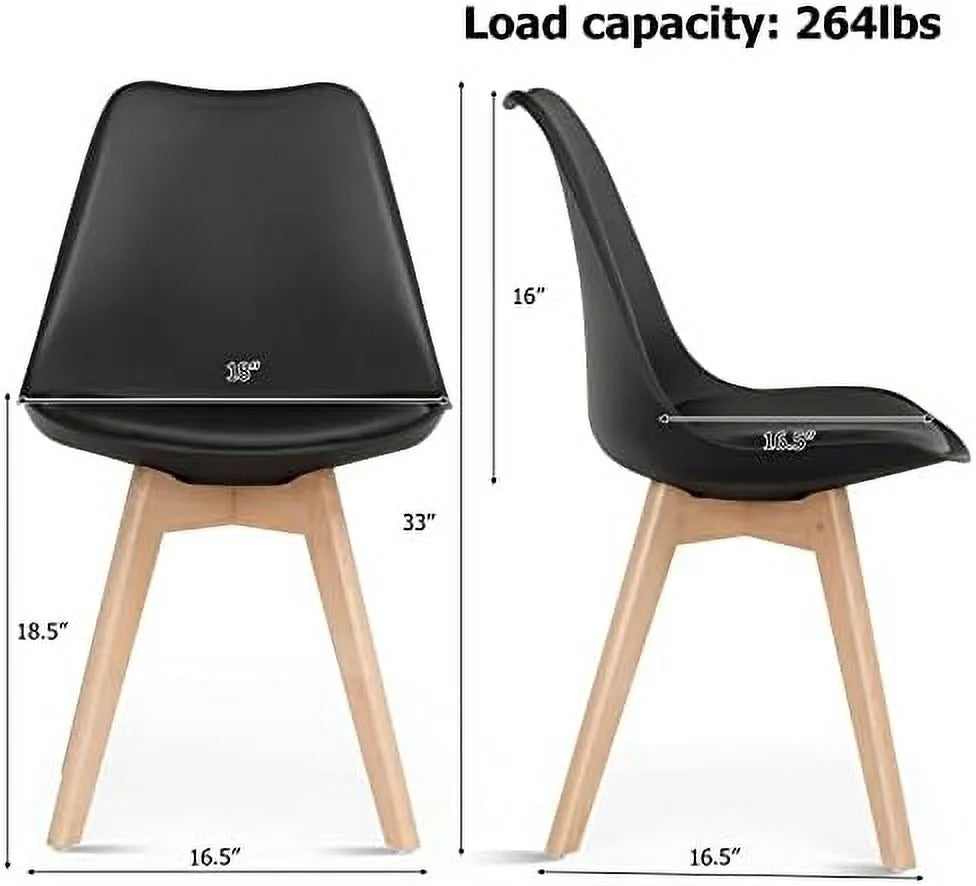 Set of 4 Upholstered Dining Chairs with Padded Seat and Solid Wood Legs T1080
