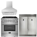 30 Inch Gas Range, Wall Mount Range Hood, Refrigerator A7397