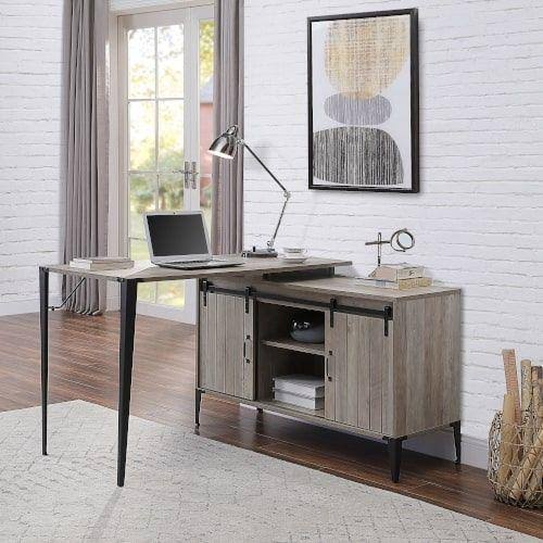 Gray Oak Black Finish Writing Desk with USB A775723